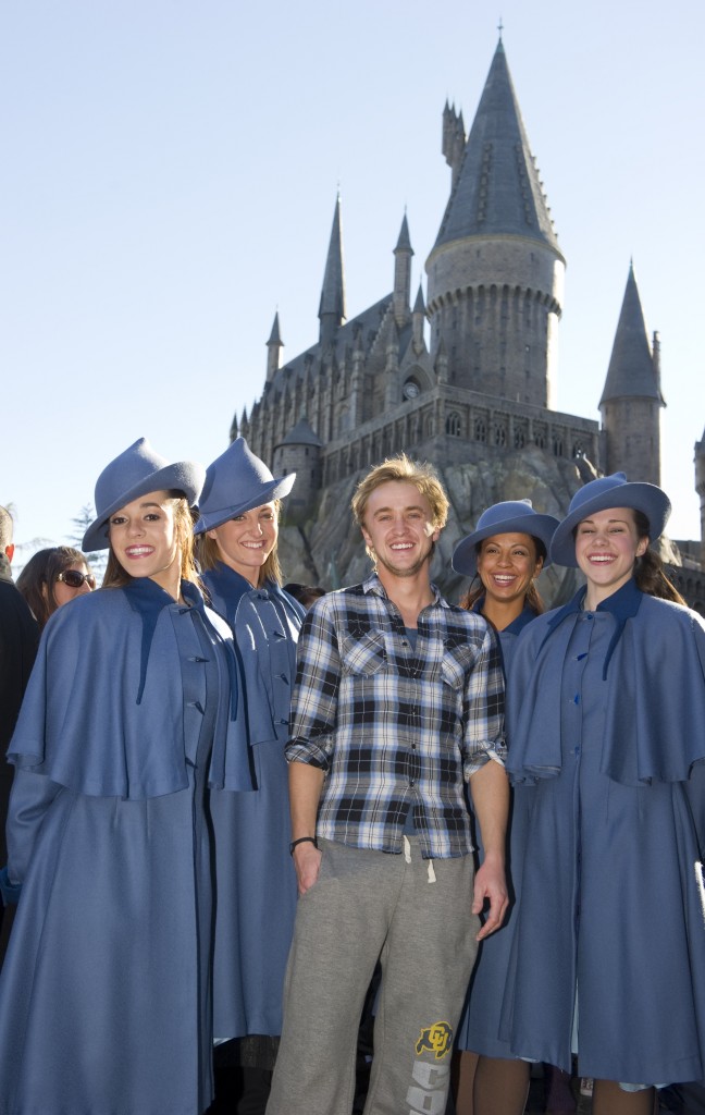 Tom Felton, who portrays Draco Malfoy in the blockbuster Harry Potter film series, visited with the Beauxbatons at The Wizarding World of Harry Potter during his recent visit to Universal Orlando Resort